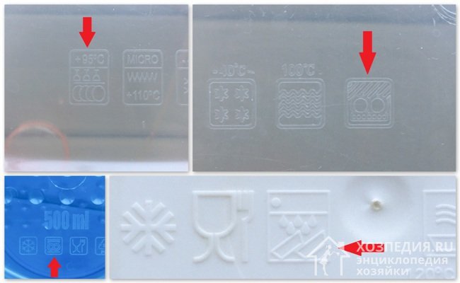 Примеры маркировки на контейнерах, которые можно мыть в посудомоечной машине