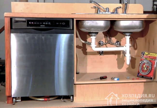 Классическое расположение посудомоечной машины – рядом с водопроводом и канализацией