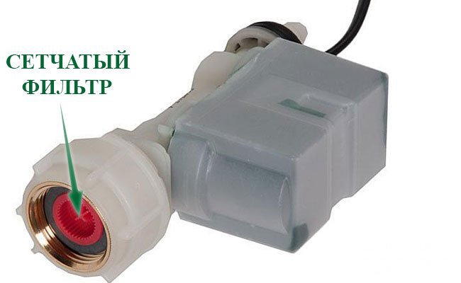 Электромагнитный клапан системы Aquastop с впускным сетчатым фильтром