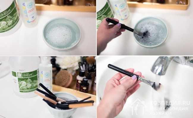 Один из способов, как правильно мыть кисти для макияжа жидким мылом